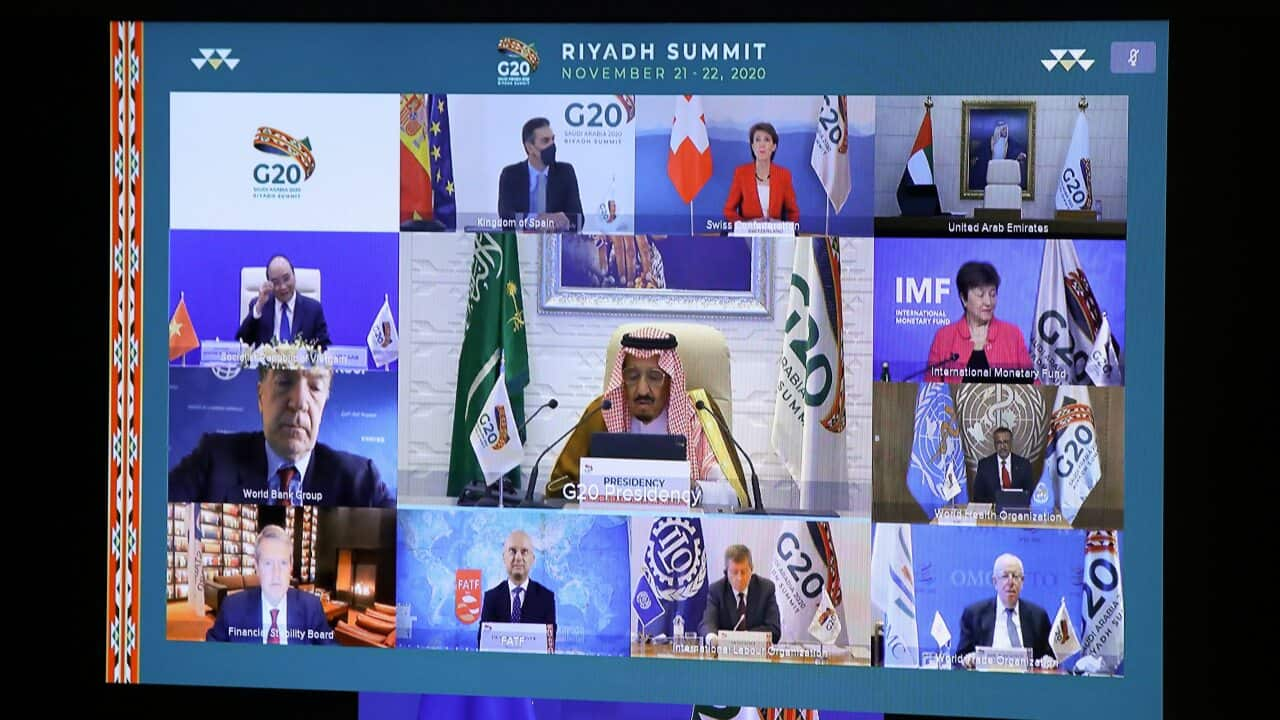 The virtual G20 meeting is hosted by Saudi Arabia.   