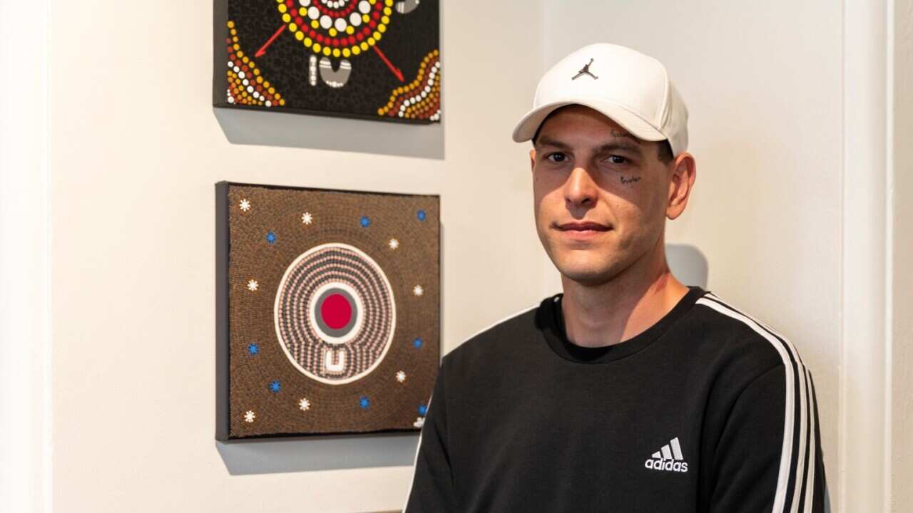 BPG with artwork Start of a Chapter 2024, launch event, Future Dreaming 2024, The Torch Gallery, Carlton (Supplied. Photograph Tiffany Garvie).jpg