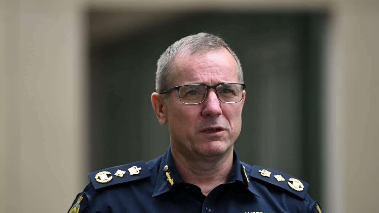 Australian Border Force Commissioner Michael Outram speaks to the media at Parliament House in Canberra in April.