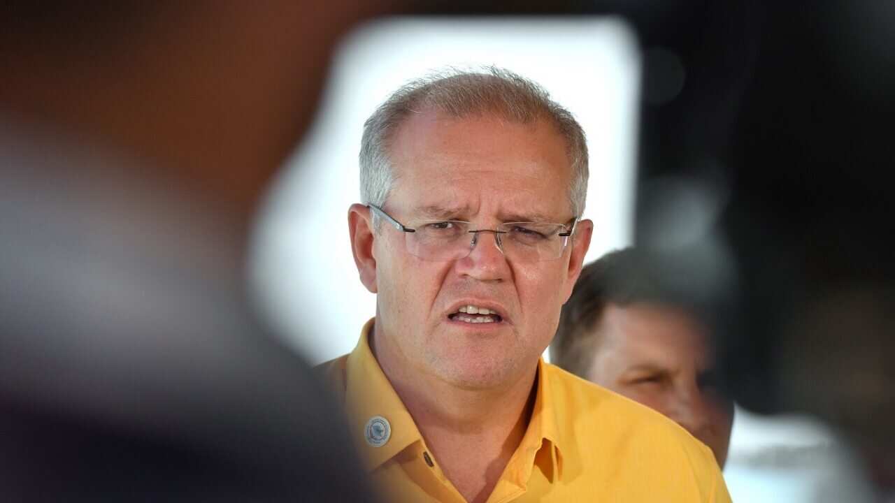 Australia's Prime Minister Scott Morrison at a press conference during the Pacific Islands Forum in Funafuti, Tuvalu, Friday, August 16, 2019.
