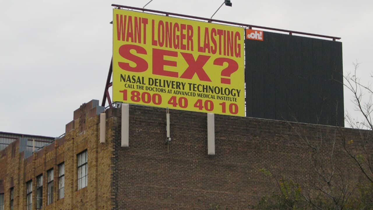 A billboard by erectile dysfunction spray makers AMI