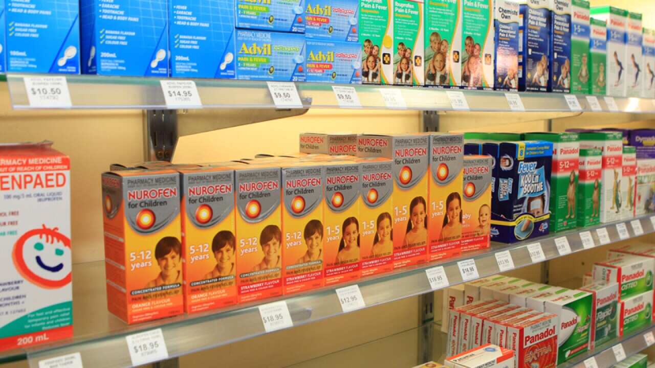 Over-the-counter drugs in a pharmacy