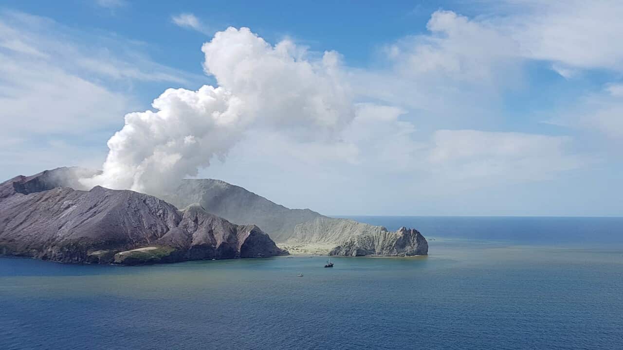 A image taken from aboard the Westpac Rescue Helicopter, of New Zealand's White Island