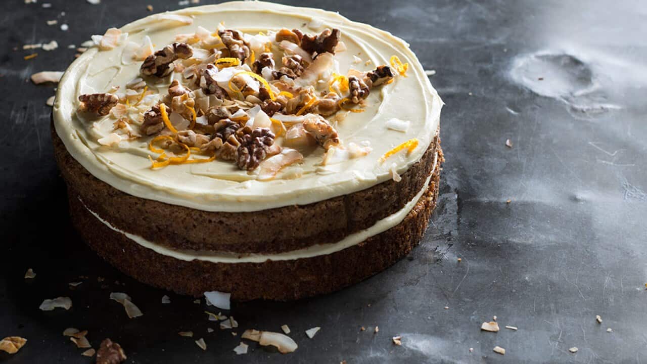 Wholesome carrot cake with cream cheese frosting