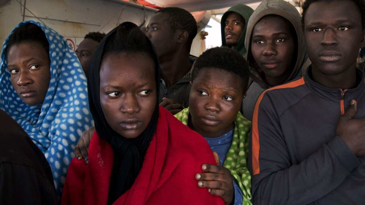 Migrant aboard the Golfo Azurro rescue vessel