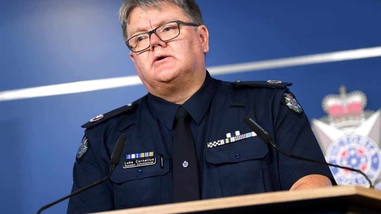 Victoria Police Assistant Commissioner Luke Cornelius speaks.