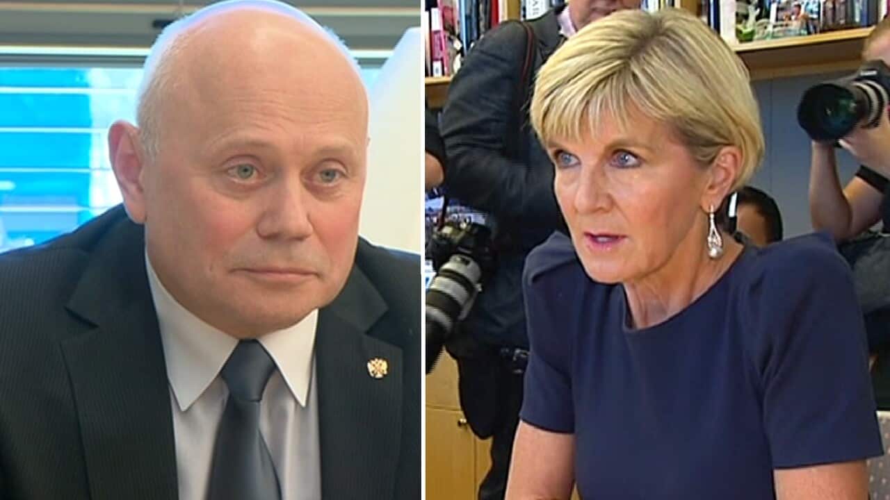 Grigory Logvinov and Julie Bishop on Wednesday.