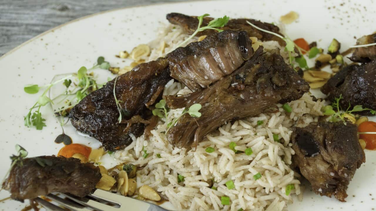 Celebration lamb with dirty rice