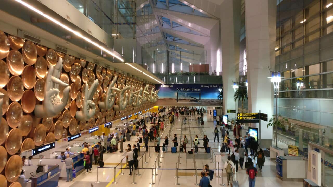 Sculptire of hast mudra at Indira Gandhi International Airport