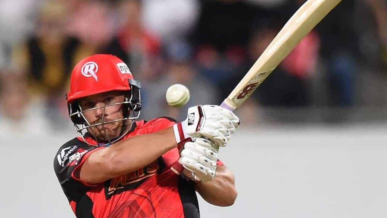 Aaron Finch of the Renegades plays a shot