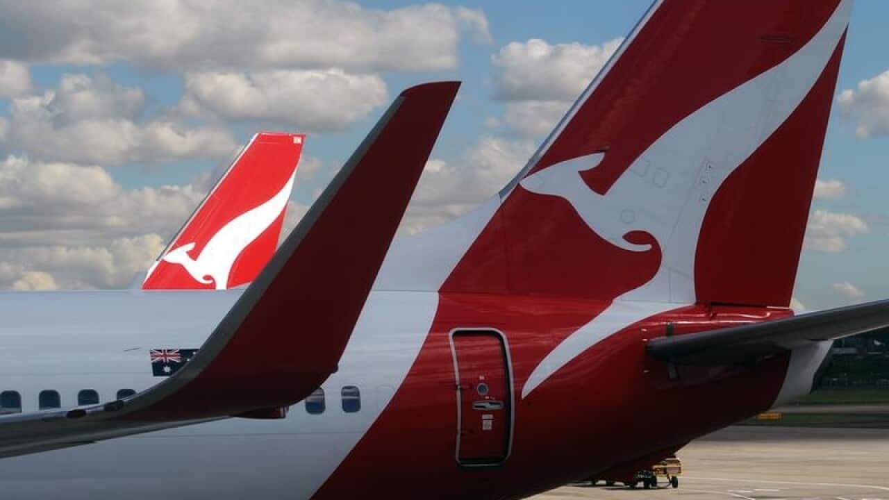 Qantas aircraft seen at Sydney International Airport