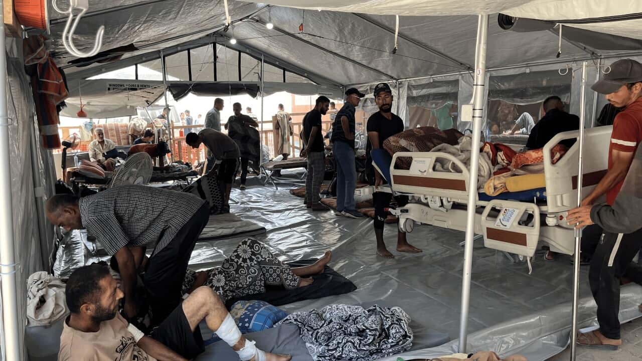 Patients at a makeshift hospital
