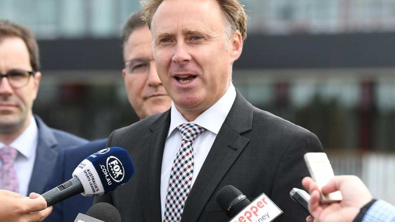 St Kilda Football Club's CEO Matt Finnis talks to media in Melbourne.