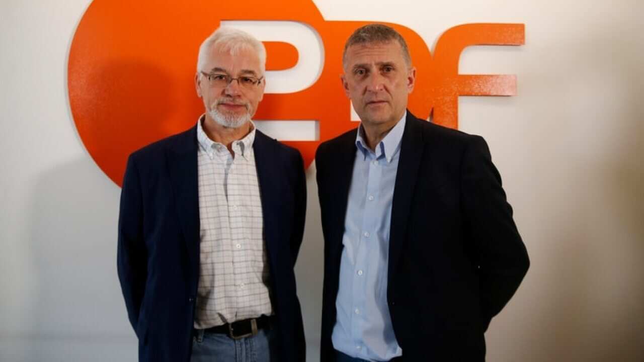 ZDF's Joerg Brase, right and Thomas Seibert of Tagesspiegel, who have been expelled from Turkey