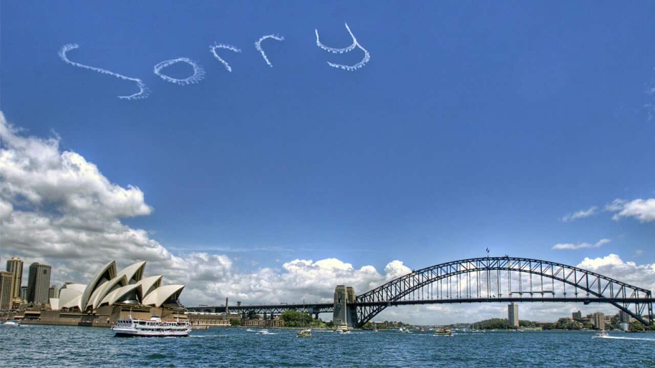 "SORRY - Sydney Opera House, Australia National Sorry Day 2015" by butupa is licensed under CC BY 2.0
