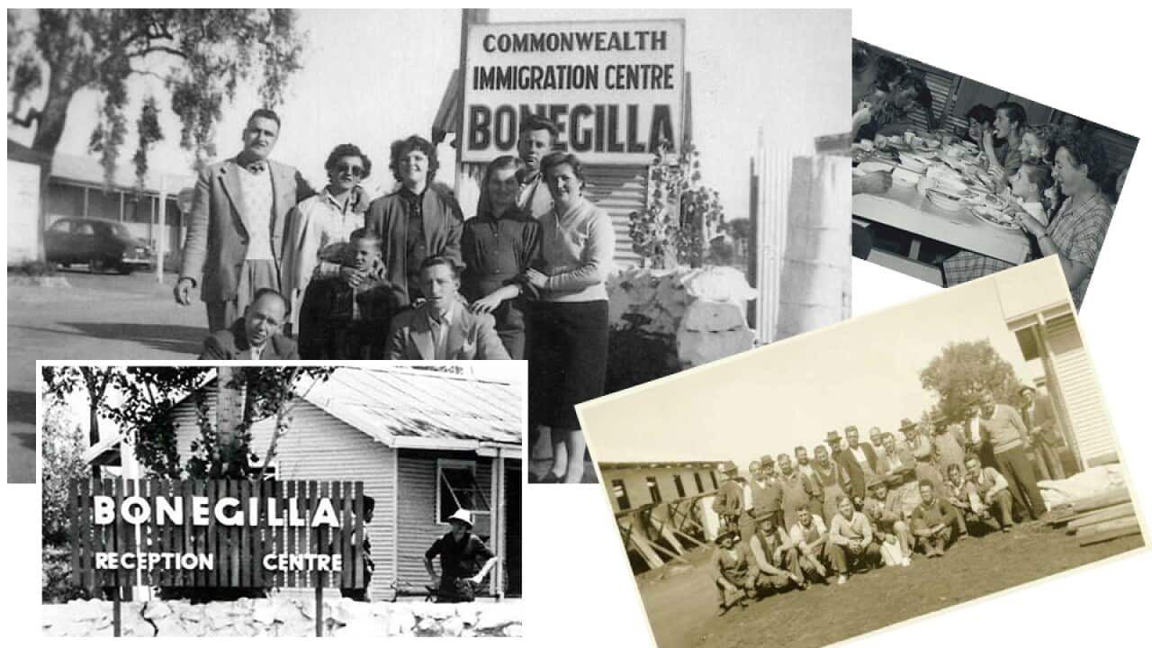 Immigration Centre at Bonegilla, and some migrants. circa 1940