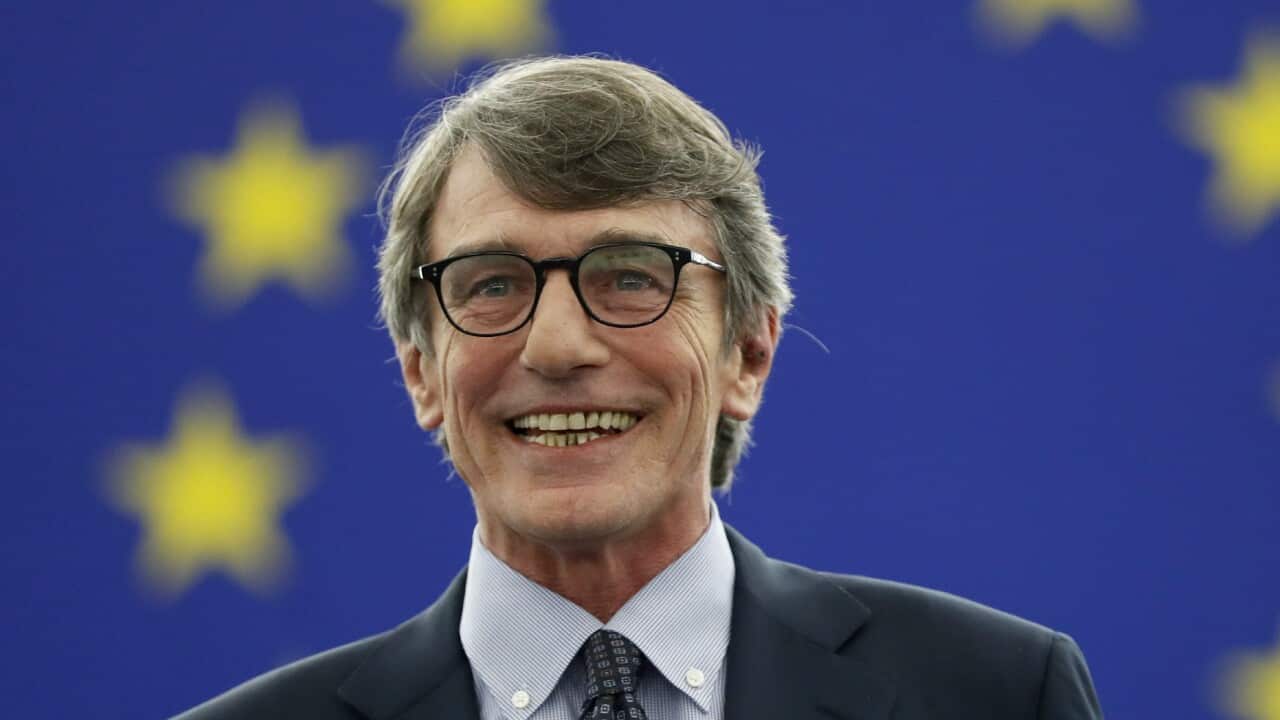 Italy's David-Maria Sassoli smiles after being elected President of the European Parliament.