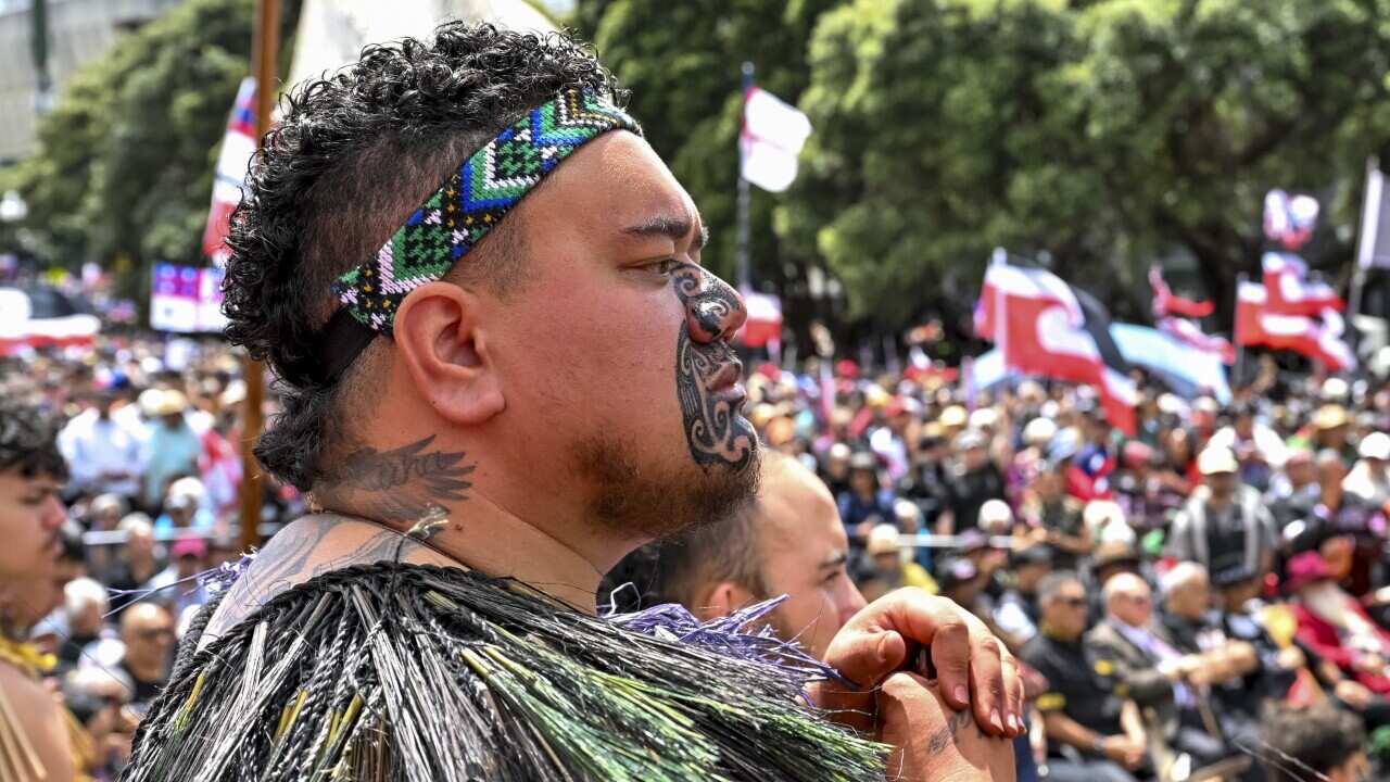 Thousands of people gather outside New Zealand's parliament to protest a proposed law that would redefine the country's founding agreement between Indigenous Māori and the British Crown, in Wellington Tuesday, Nov. 19, 2024.