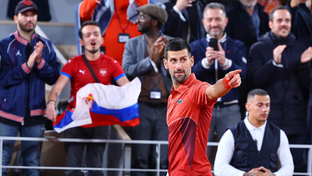Novak Djokovic of Serbia celebrates after winning Roland Garros 2024 third round match against Lorenzo Musetti