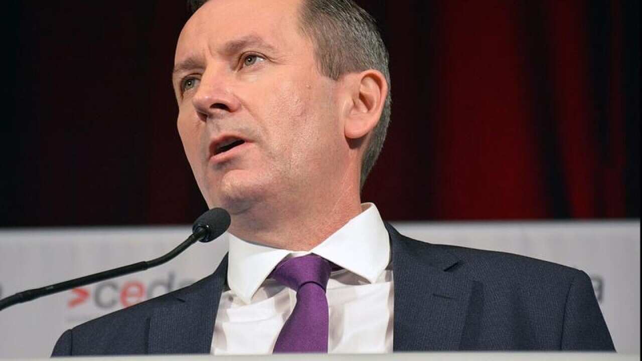 West Australian Premier Mark McGowan speaks during a media event.