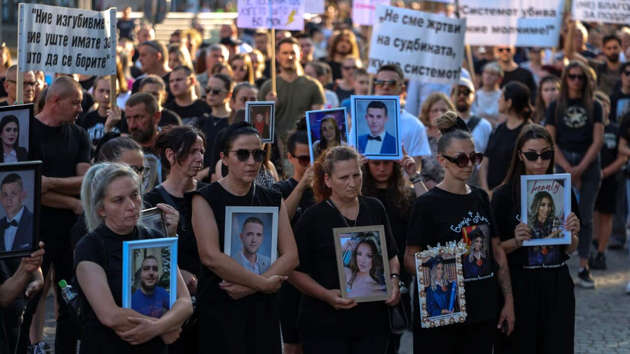 Relatives of the victims of the night club fire protest in Kocani