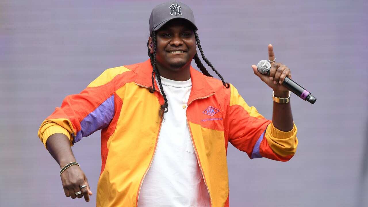 Baker Boy performs during the Fire Fight Australia bushfire relief concert at ANZ Stadium in Sydney, Sunday, February 16, 2020. (Photo by AAP Image/Joel Carrett)