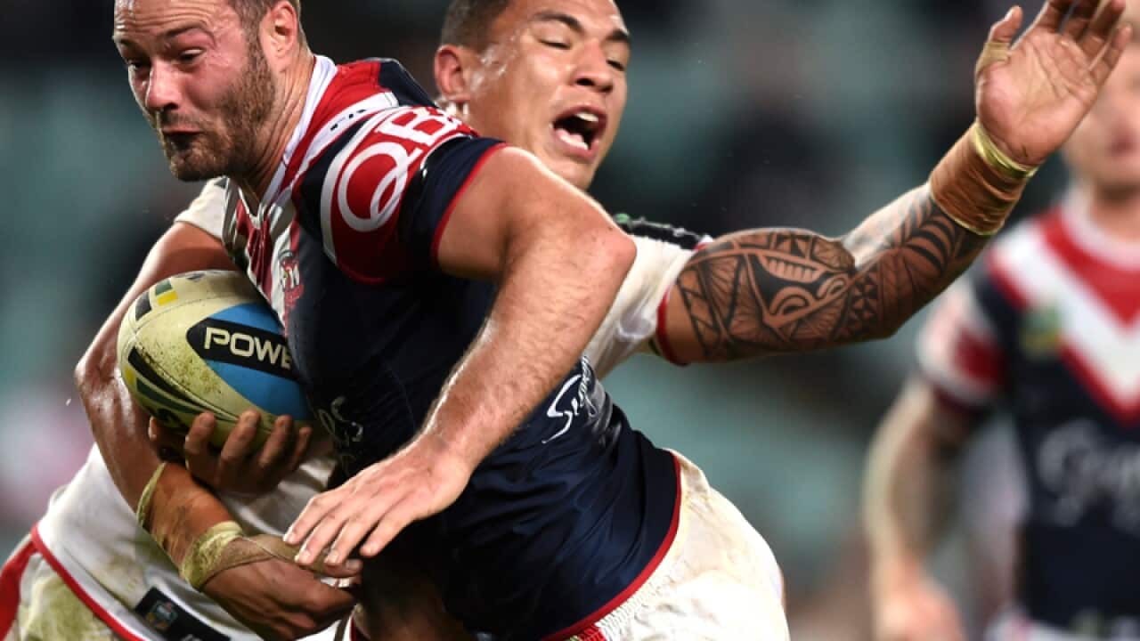 Boyd Cordner (L) of the Roosters