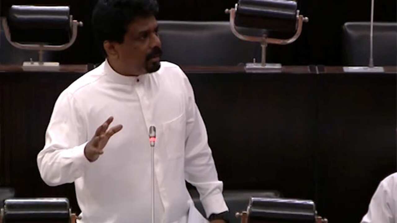 Janatha Vimukthi Peramuna (JVP) leader Anura Kumara Dissanayake in the Parliament