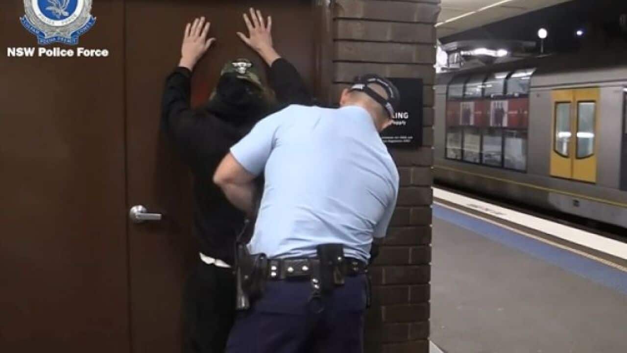 A police officer conducts a search.