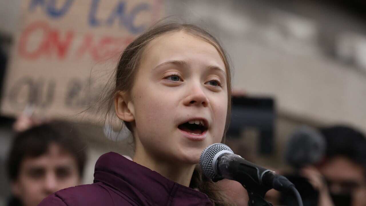 Swedish activist Greta Thunberg at a Swiss protest. 