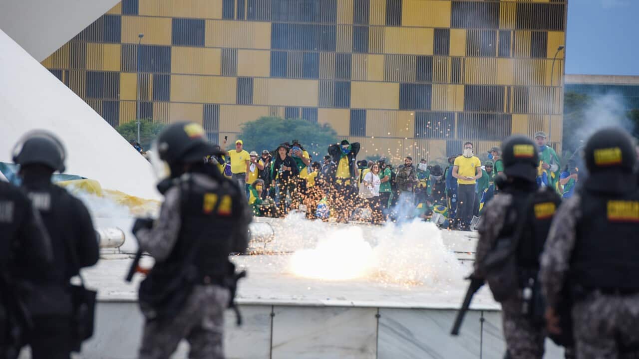 Police and protesters face off in Brazil.
