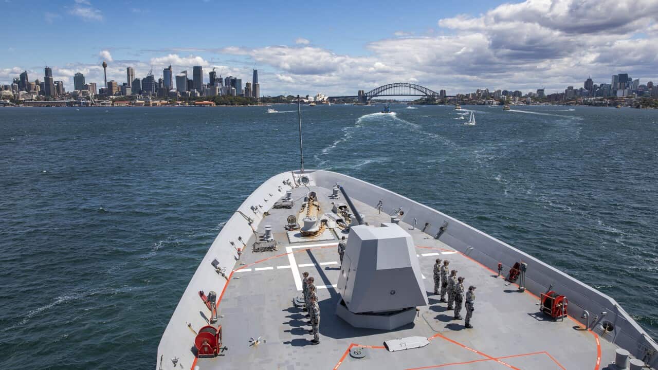 Friday, October 9, 2020, the Royal Australian Navy's, Hobart Class guided missile destroyer, HMAS Hobart, returns to its home port of Fleet Base East in Sydney.