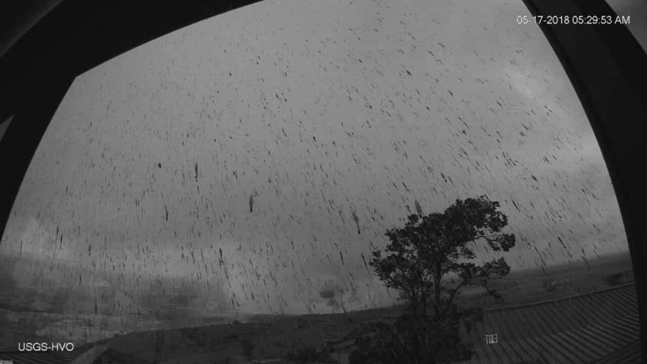 Image provided by the US Geological Survey shows a view of the ash plume resulting from an early morning explosion at Kilauea Volcano, in Hawaii.