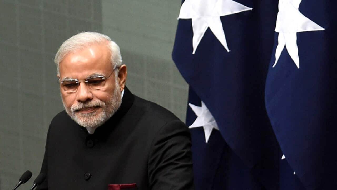 Indian Prime Minister Narendra Modi addresses parliament