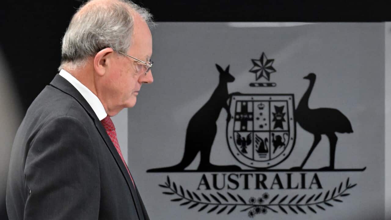 Inaugural commissioner Paul Brereton arrives to make the opening address of the National Anti-Corruption Commission (NACC) in Canberra