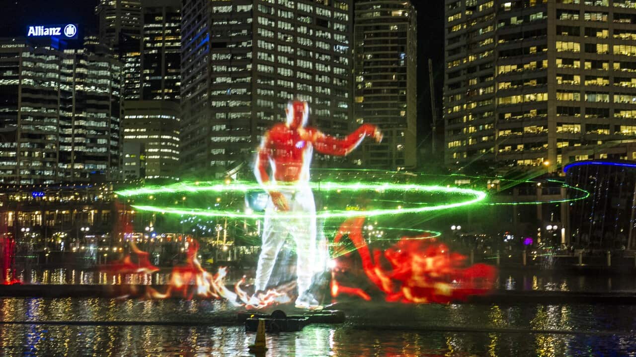 Supplied image of water and light installation Aquatique, as part of the Vivid Festival (AAP)