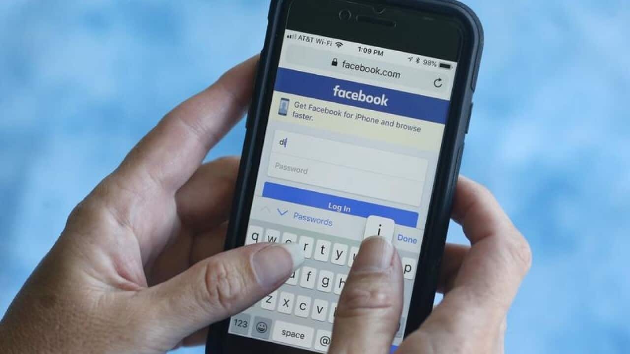 A file image of a Facebook start page