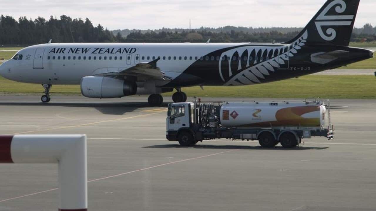 An Air New Zealand flight prepares to leave Christchurch Airport.
