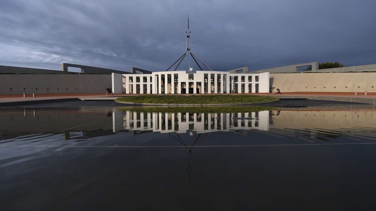 An early morning view of Parliament House in Canberra