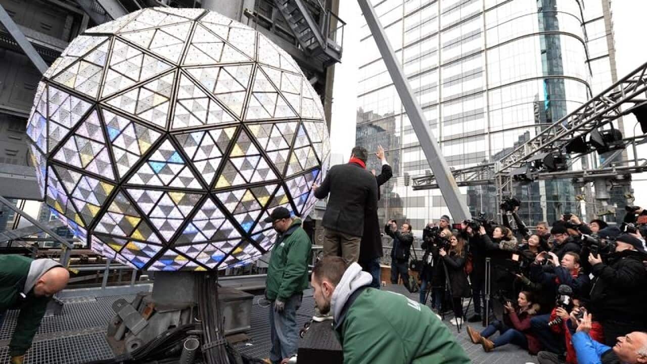 Media at the Times Square New Year's Eve Crystal ball test