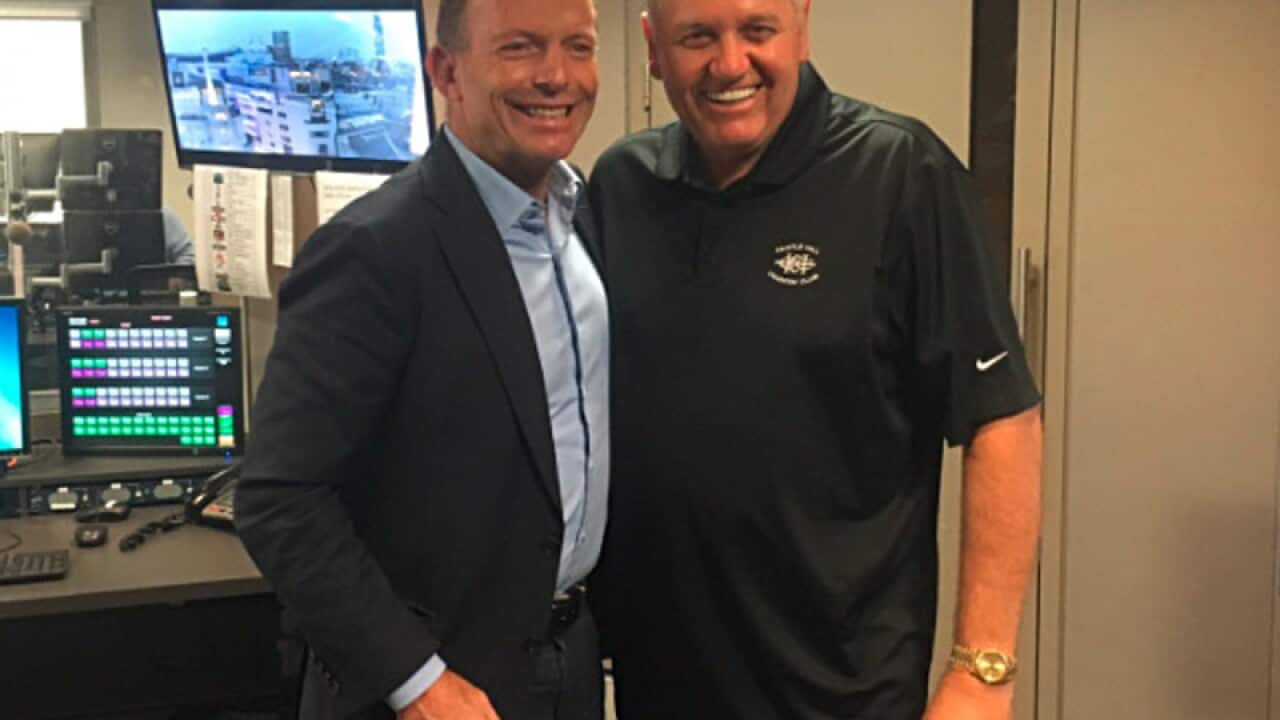 Tony Abbott (L) with radio host Ray Hadley