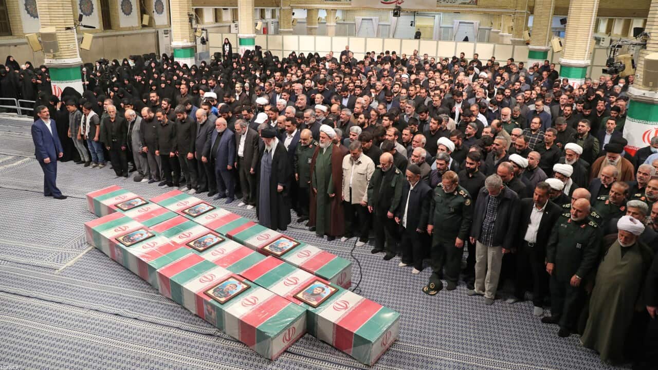 Ayatollah Ali Khamenei At The Funeral Of Members Of The Revolutionary Guards - Damascus