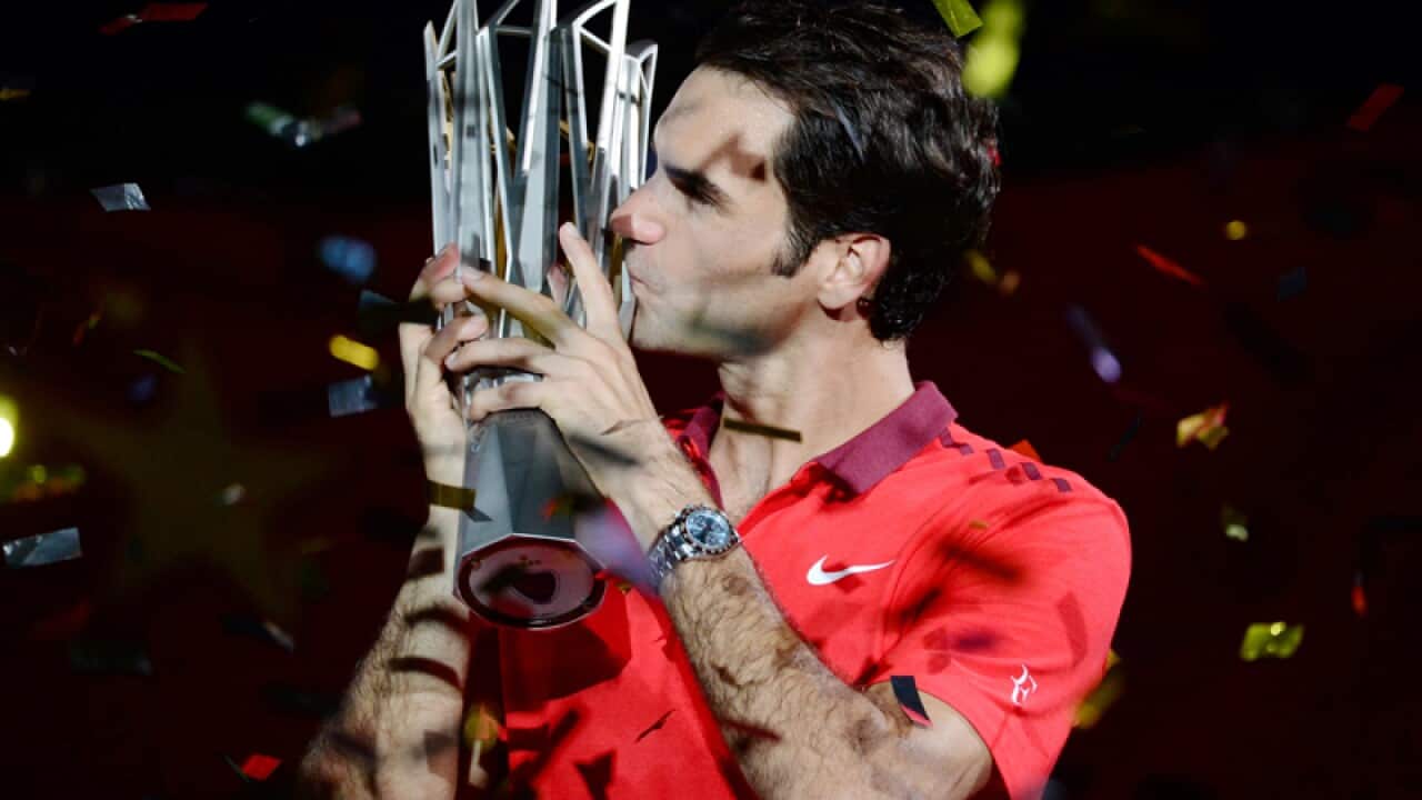 Roger Federer after winning the 2014 Shanghai Rolex Masters