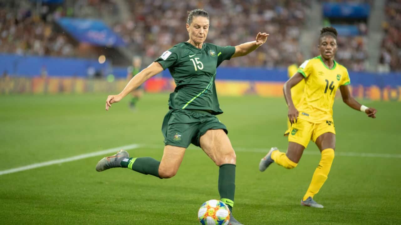 Emily Gielnik of Australia takes on Deneisha Blackwood of Jamaica,