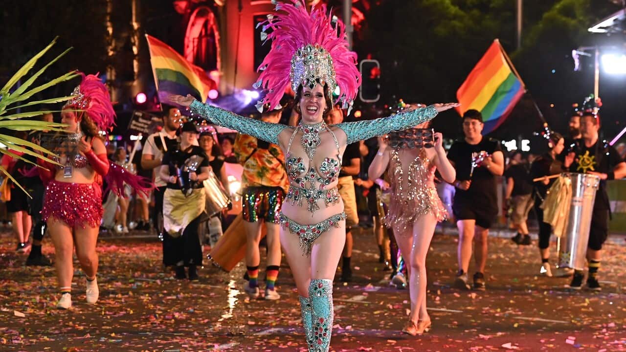 Participants take part in the 46th annual Gay and Lesbian Mardi Gras parade on Oxford Street in Sydney.