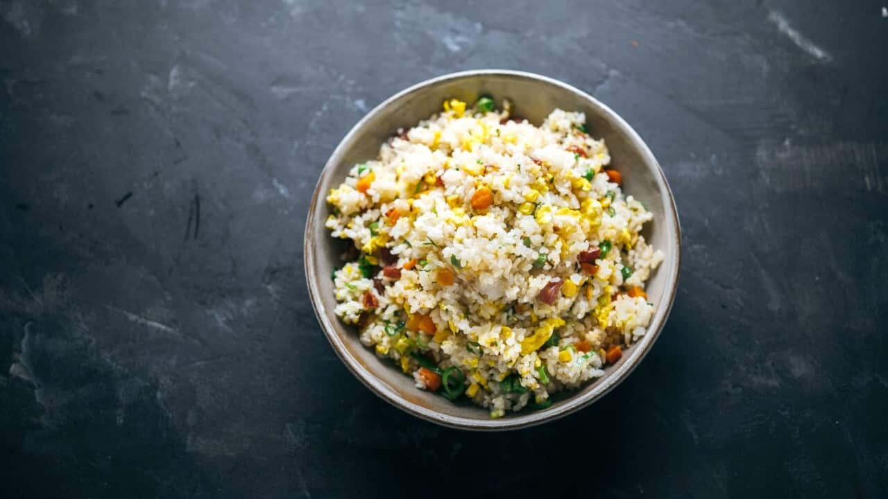 Lap cheong and frozen vegetable fried rice SBS The Cook Up with Adam Liaw
