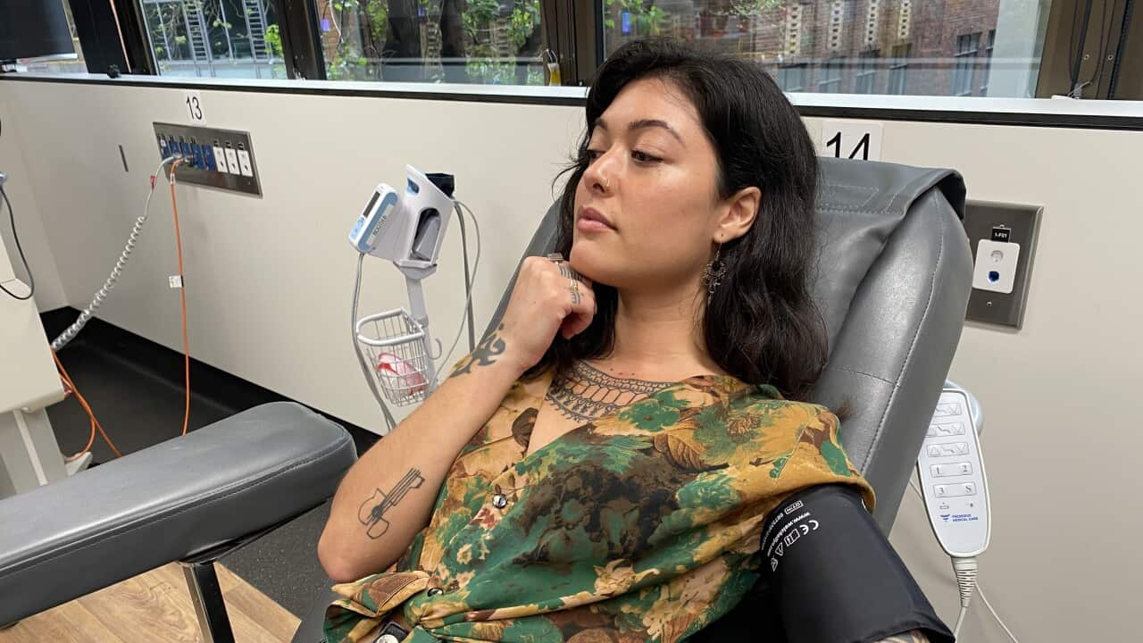 A woman donating blood