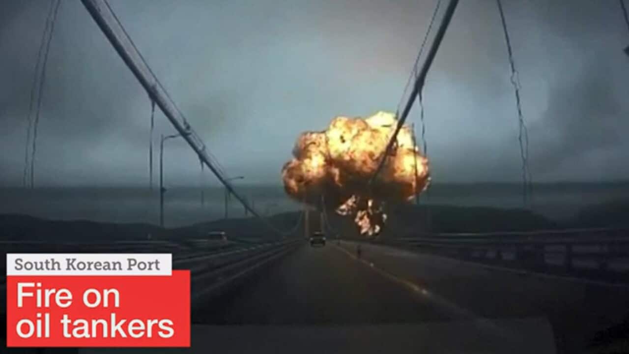 Fire on oil tankers: South Korean Port