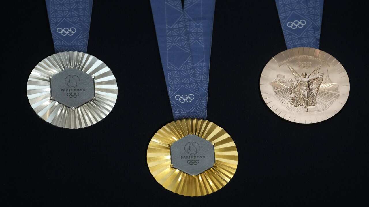 APTOPIX OLY Paris 2024 Medals Eiffel Tower