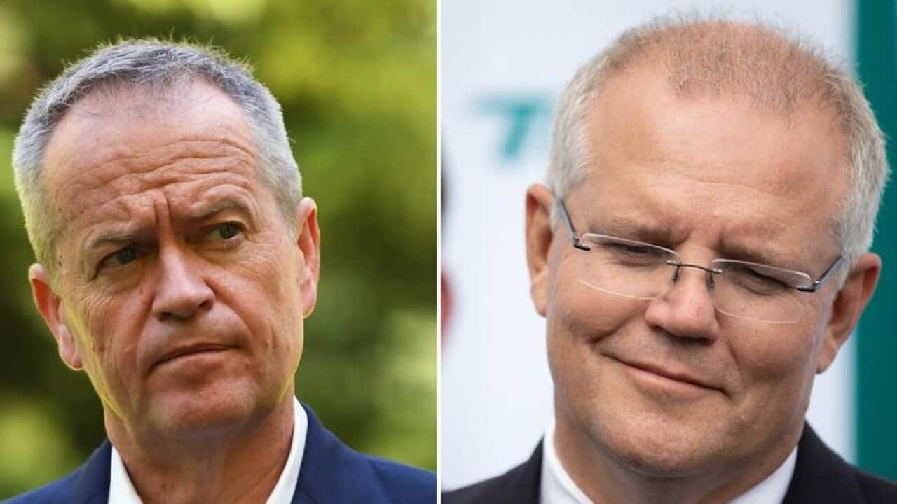 A composite image of Bill Shorten and Scot Morrison.